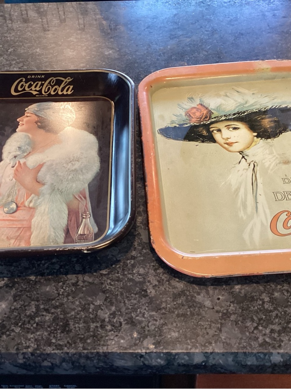 Vintage Coca-Cola Collectible Serving Trays with Black and Peach Accents